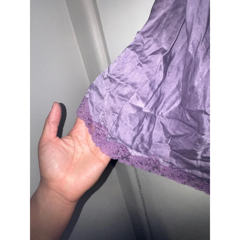 Vtg Y2k Victoria's Secret 100% Silk Lace Trim Purple Slip Babydoll Top XS Fairy - Picture 4 of 9